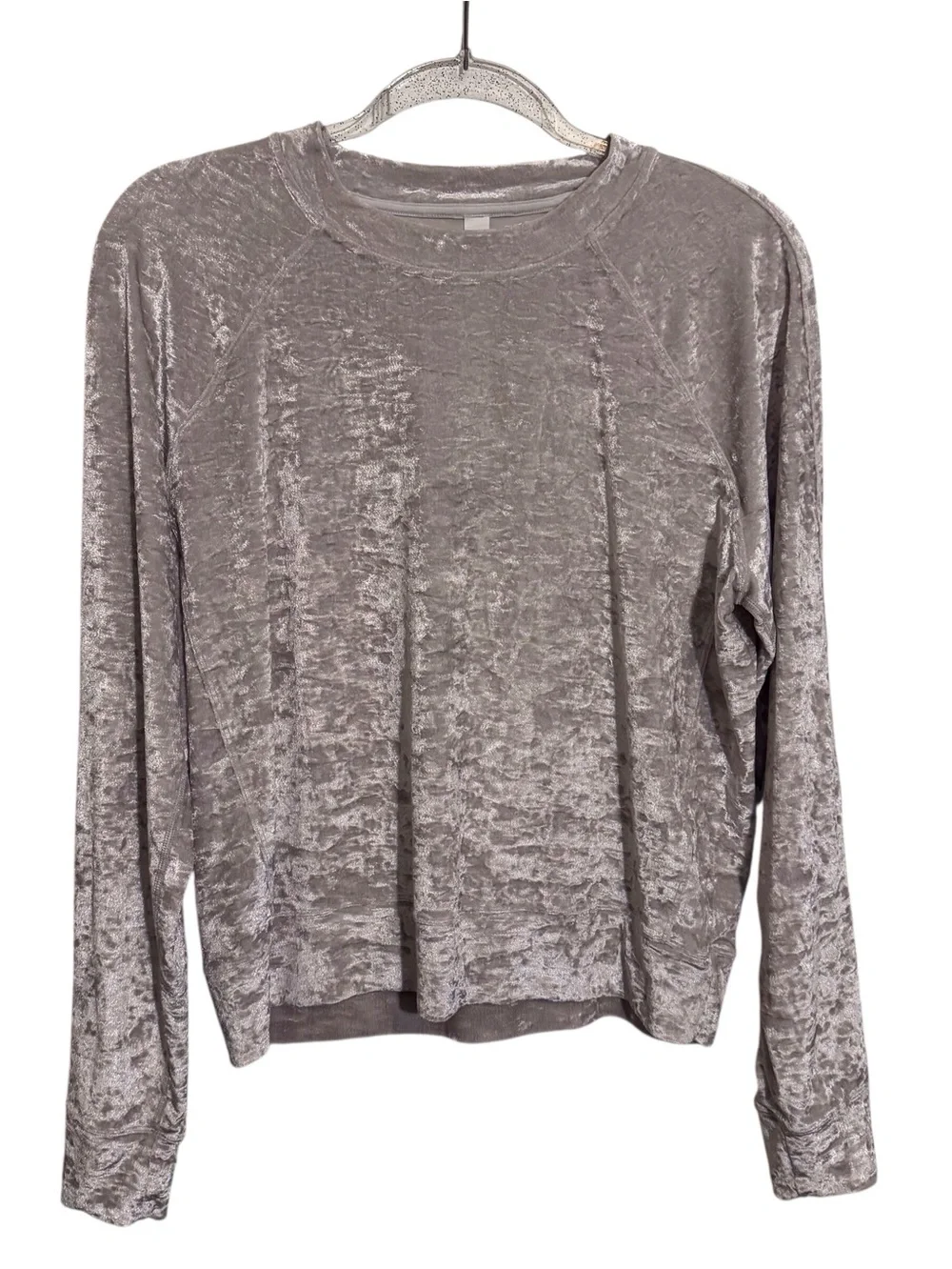 Lululemon Size 10 Silver Warm Down Crushed Velvet Top Gray Velour Athletic Gym